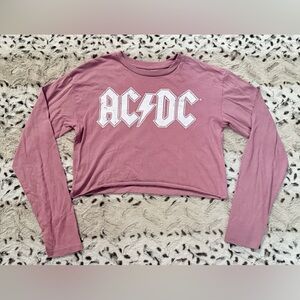AC/DC Vintage Women's Long Sleeve Purple Mauve Cropped Top Raw Hem Size Small